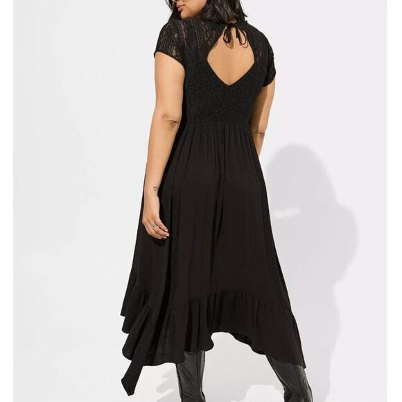 Torrid Midi Rayon Slub Lace Trim Dress Size 00 - Picture 2 of 12